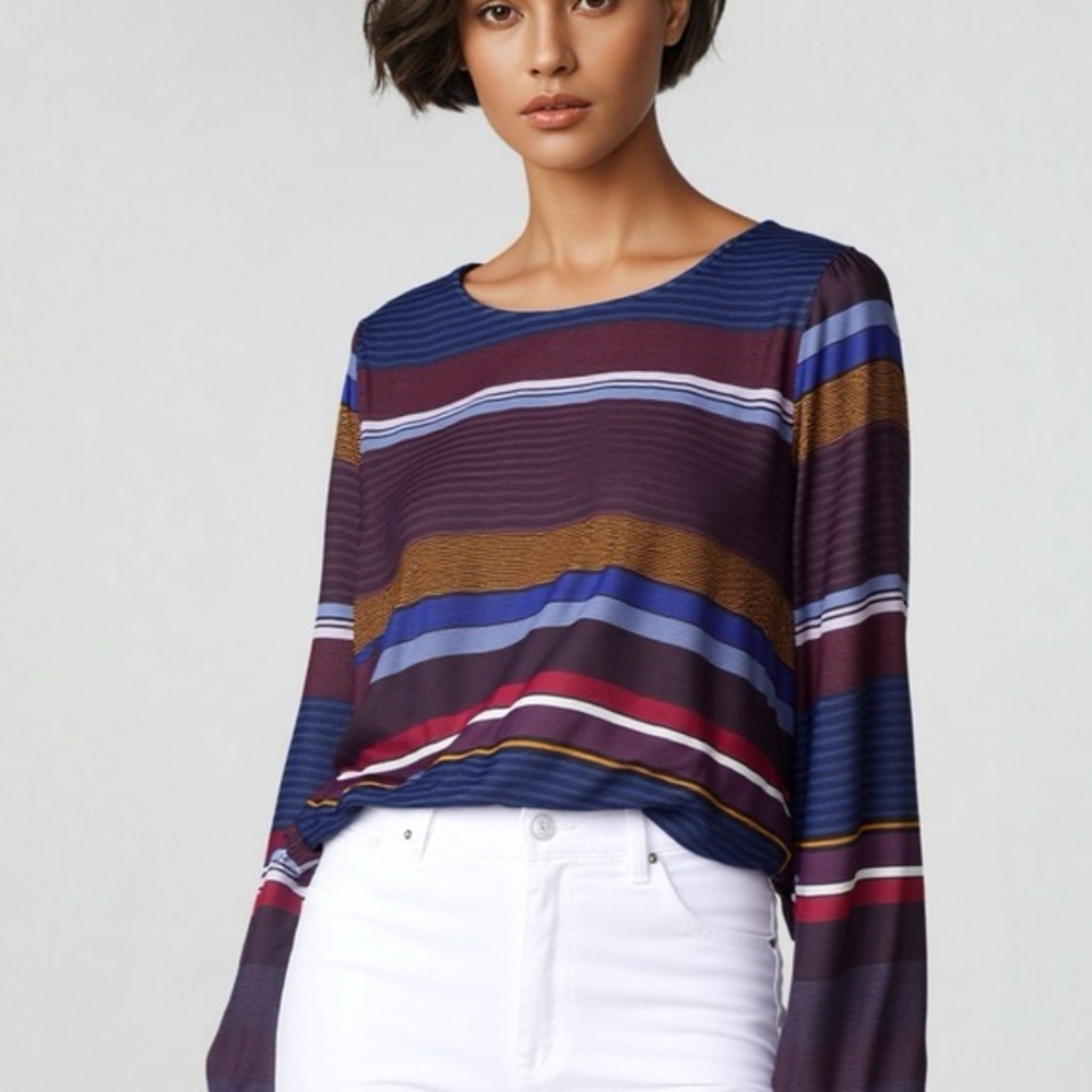 Loft striped satin long sleeve blouse size small